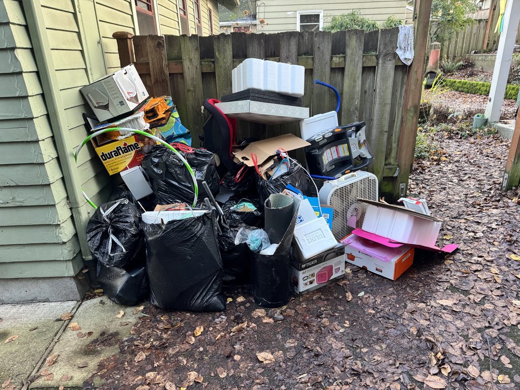 Move-out leftover junk pile ready for removal in SE Portland